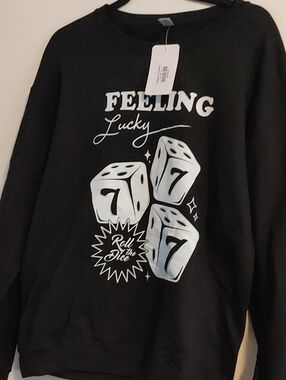 Jerzees Black Crewneck Sweatshirt with White Dice Graphic
